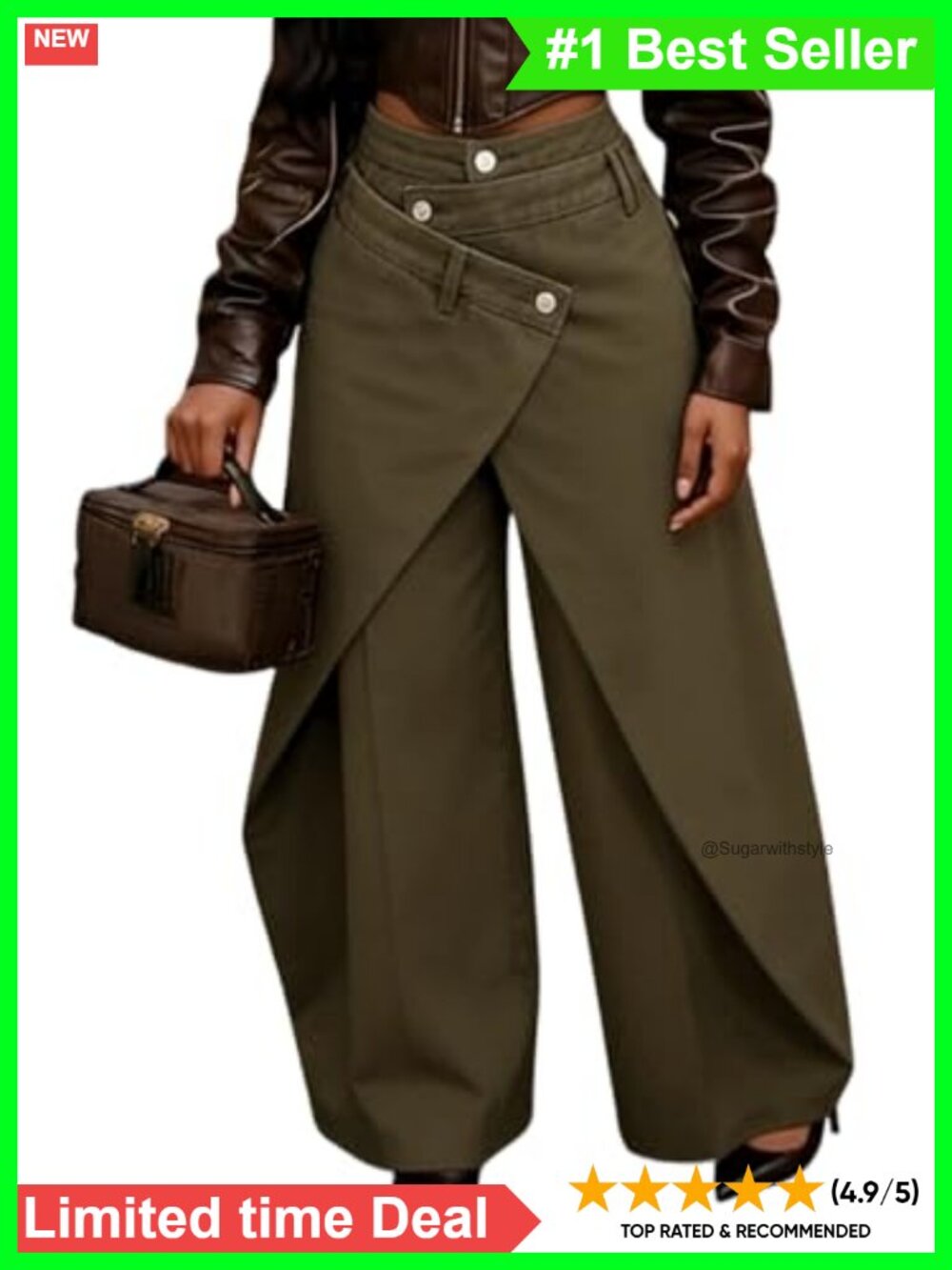 Women's Baggy Wide Leg High Waisted Denim Jeans Asymmetrical